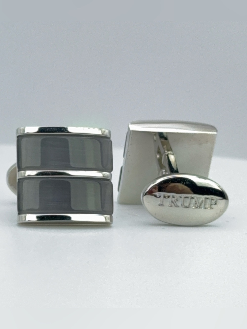 Donald Trump Signature Collection Gray Rectangular Inlay Silver-Tone Cufflinks - Picture 8 of 10